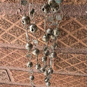 Vintage 70s Long Silver Global Balls Spiral Rope Design Beads Layering Necklace